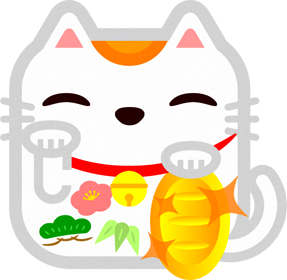 招き猫の動物ブロックイラスト（白）