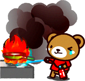 消火イラスト/消火器で火を消すクマ