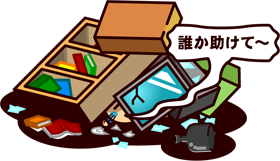 災害イラスト/家具の下敷き