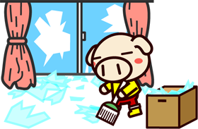 災害イラスト/割れたガラスの後片づけ