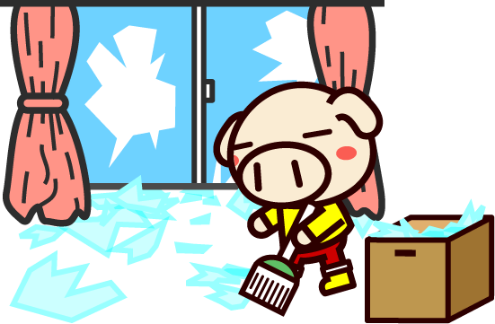 災害イラスト/割れたガラスの後片づけ
