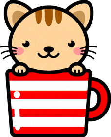 猫と横縞模様のコップイラスト