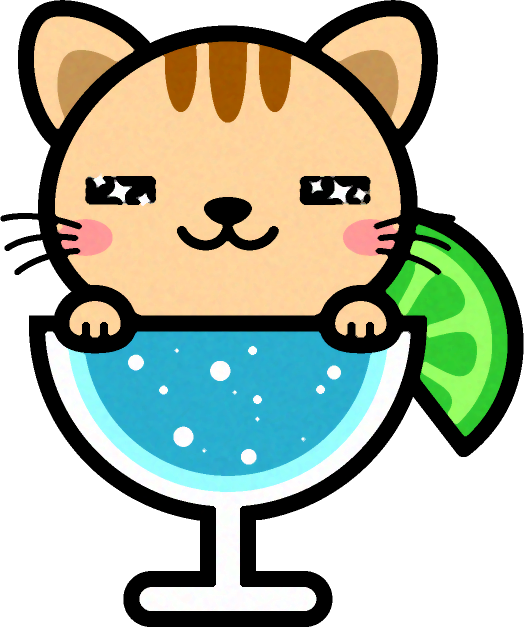 猫とカクテルのイラスト/目がキラキラ