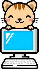 猫とパソコンのイラスト