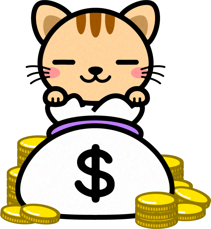 猫とドル袋のイラスト