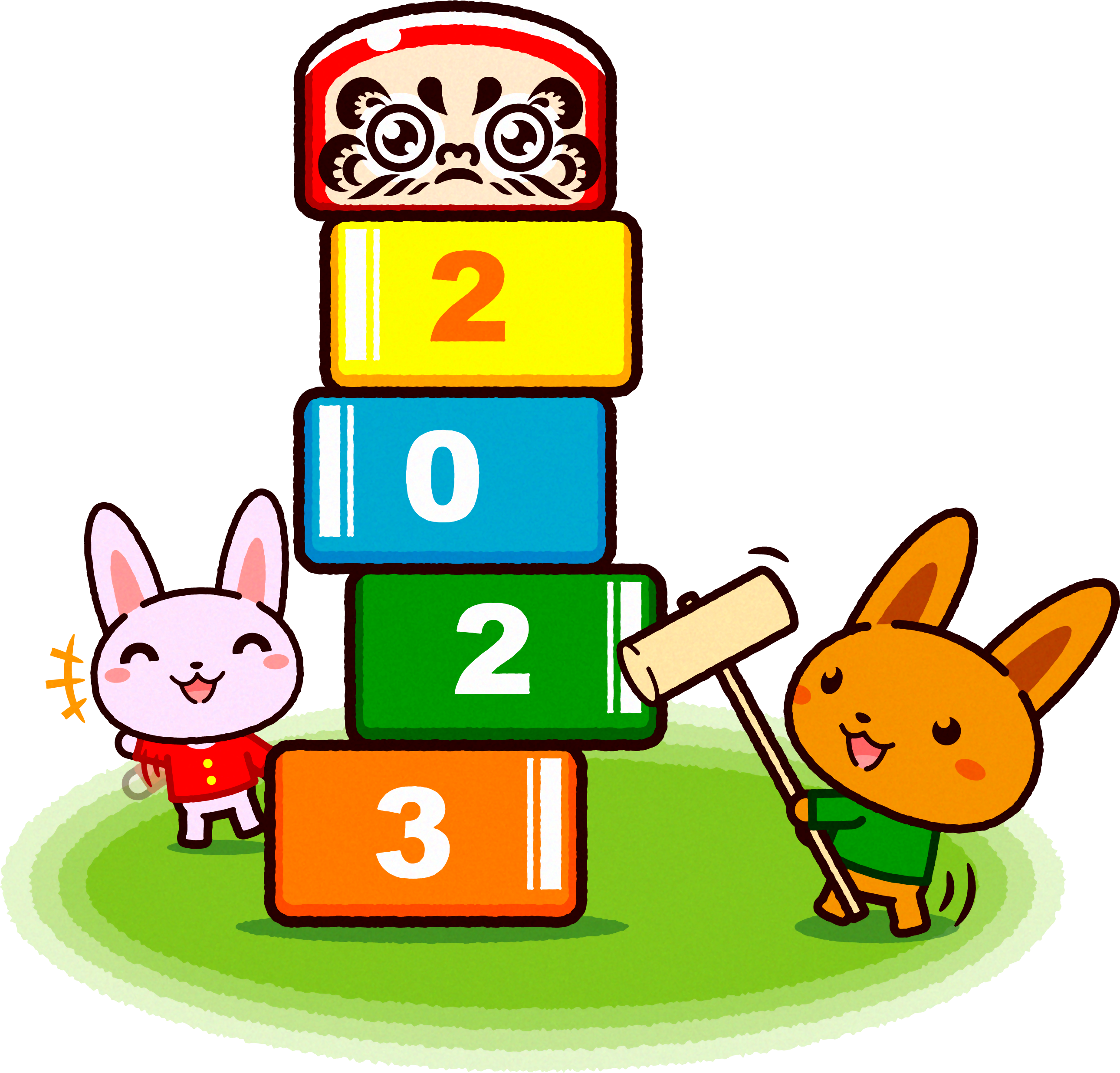 かわいいウサギのイラスト_正月/達磨崩し