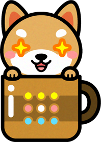 犬とコーヒーカップのイラスト/目がキラリ