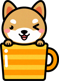 犬と横縞模様のコップのイラスト/ウィンク