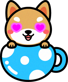 犬と水玉模様の丸いコップのイラスト/目がハート