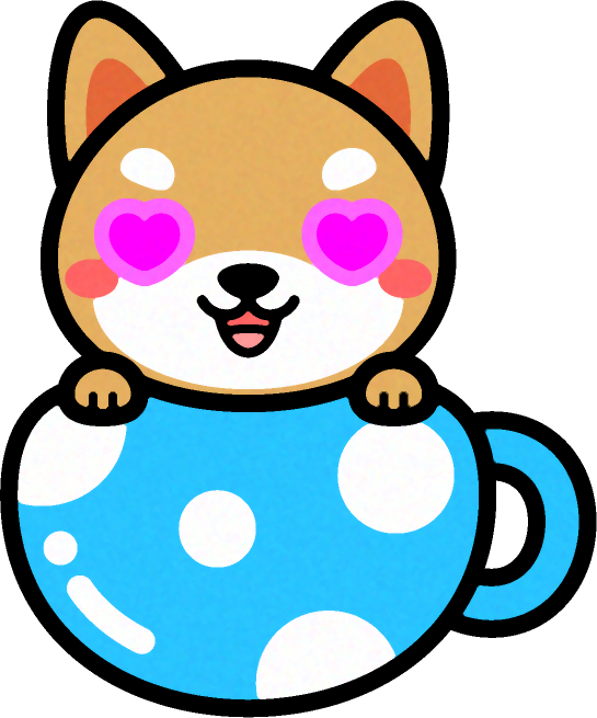 犬と水玉模様の丸いコップのイラスト/目がハート