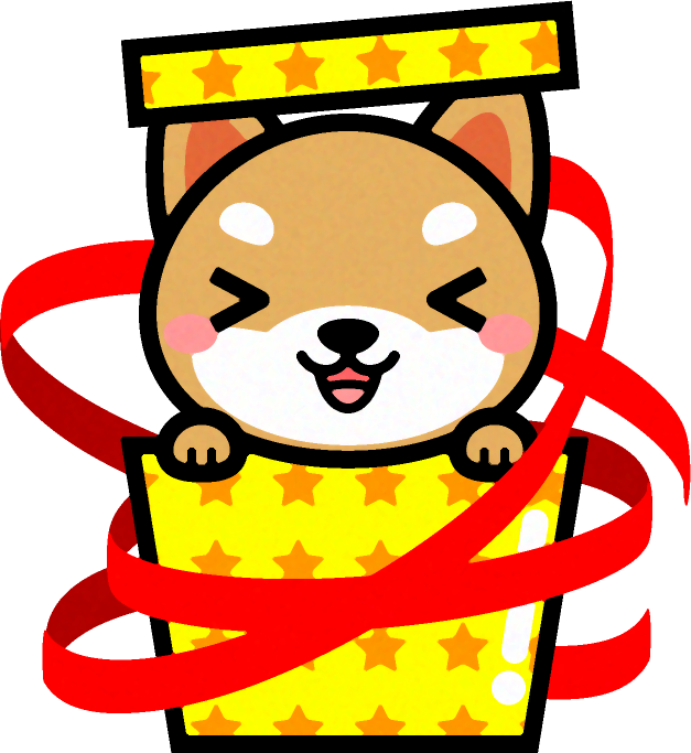 犬とプレゼント箱のイラスト/喜ぶ