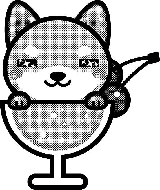 犬とカクテルのイラスト/目がキラキラ/モノクロ