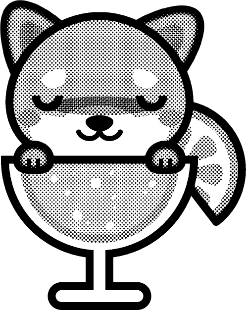 犬とカクテルのイラスト/ほろ酔い/モノクロ