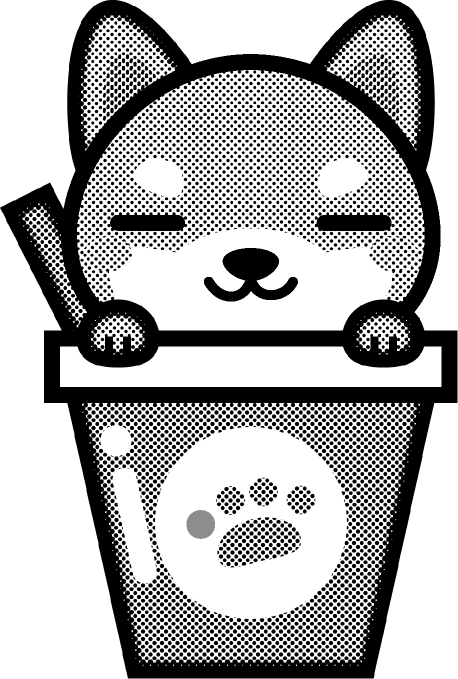 犬とジュースのイラスト/まったり/モノクロ