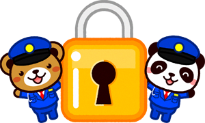 動物の警備員と鍵のイラスト/クマとパンダ