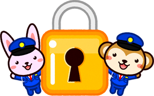 動物の警備員と鍵のイラスト/ウサギとサル