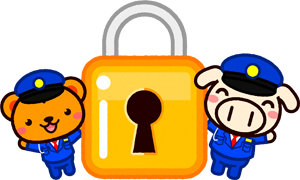 動物の警備員と鍵のイラスト/リスとブタ