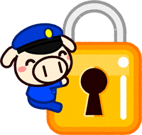 鍵にしがみつく動物の警備員のイラスト/ブタ