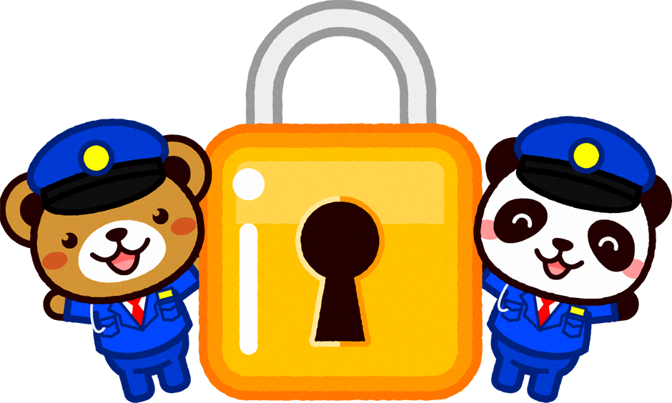 動物の警備員と鍵のイラスト/クマとパンダ