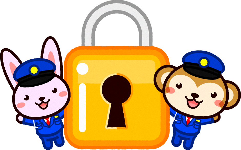 動物の警備員と鍵のイラスト/ウサギとサル