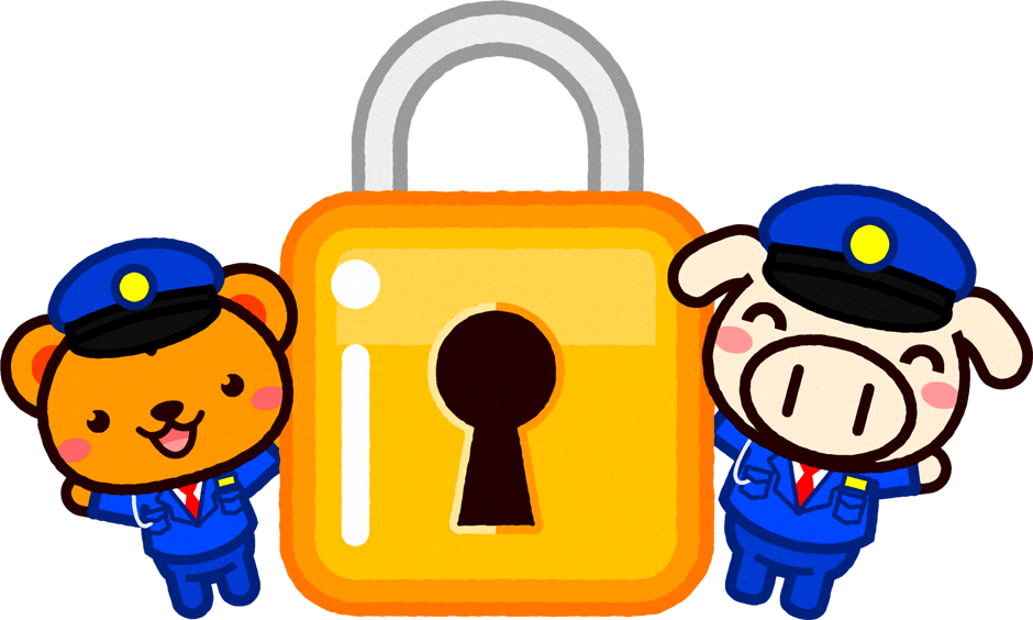 動物の警備員と鍵のイラスト/リスとブタ