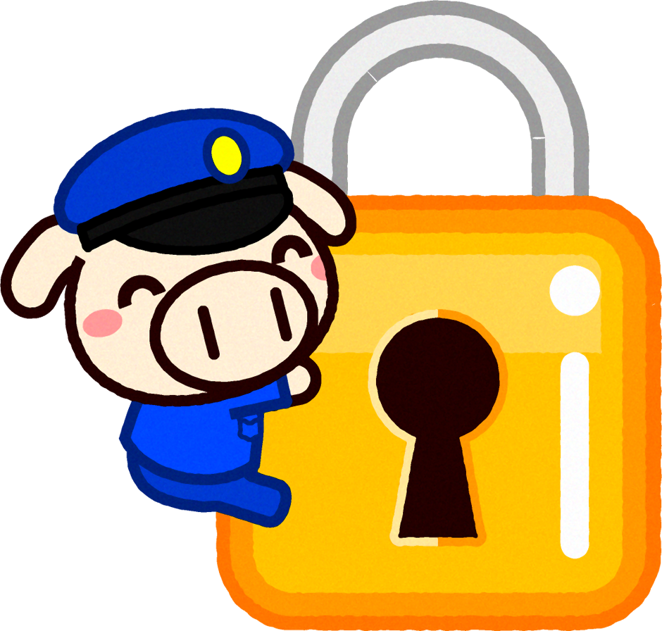 鍵にしがみつく動物の警備員のイラスト/ブタ