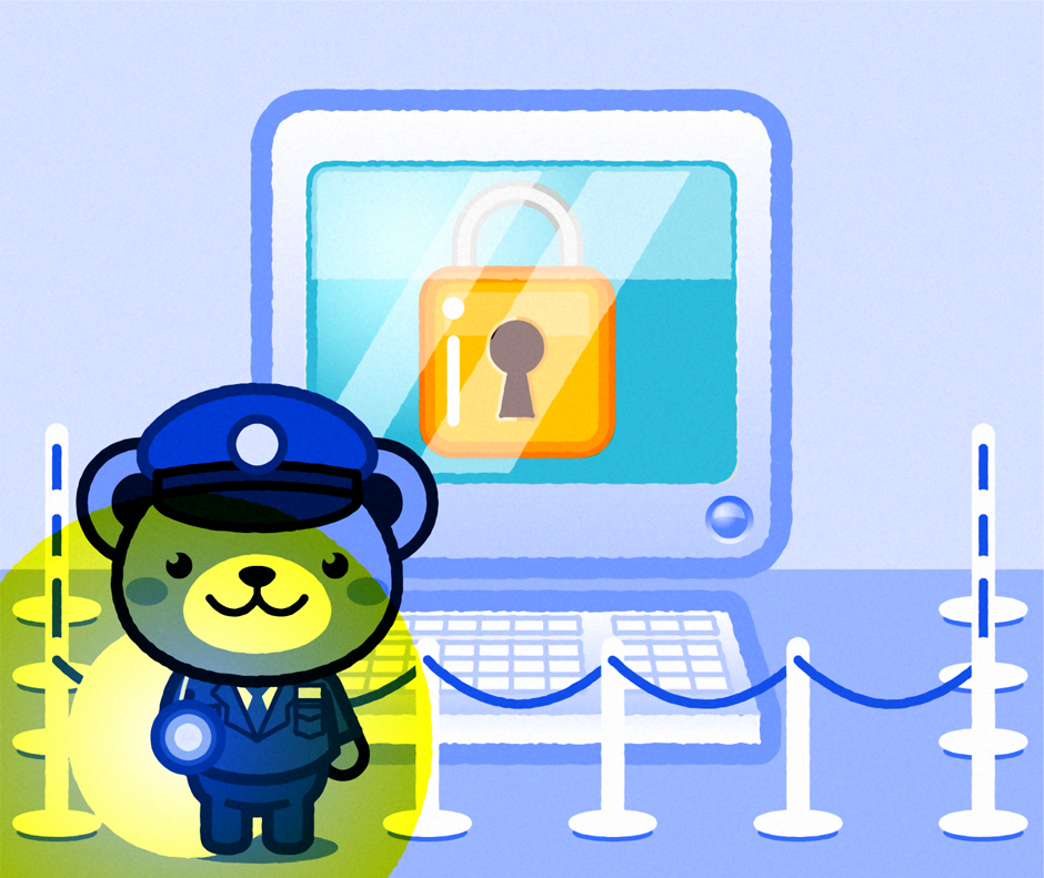 夜中に警備する動物の警備員のイラスト/クマ