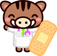 絆創膏を持ったイノシシのイラスト