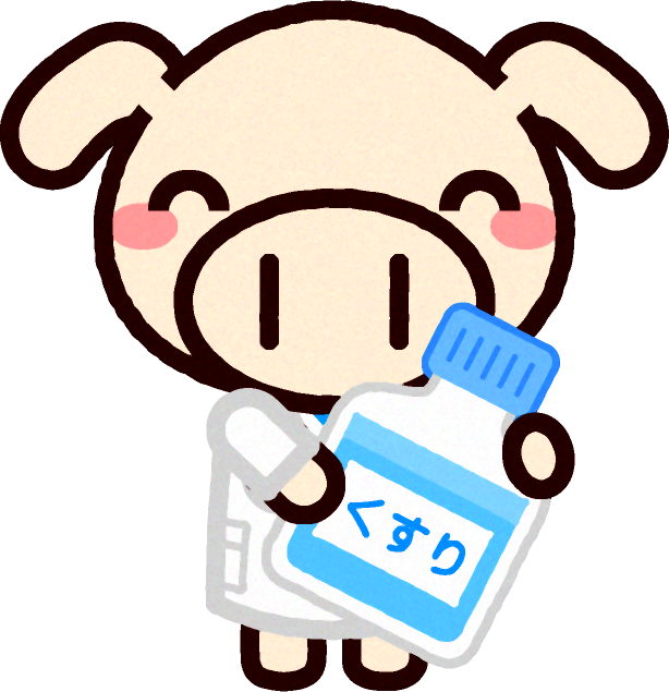 シロップ薬を持ったブタのイラスト
