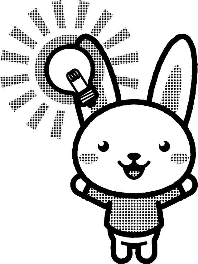 閃いた動物のイラスト/ウサギ_モノクロイラスト