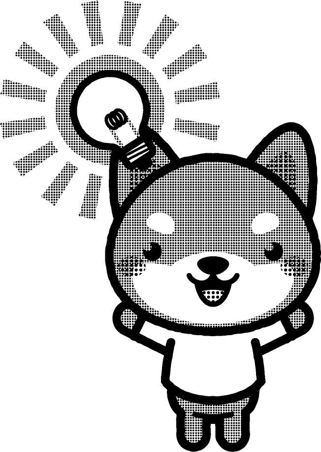 閃いた動物のイラスト/シバイヌ_モノクロイラスト