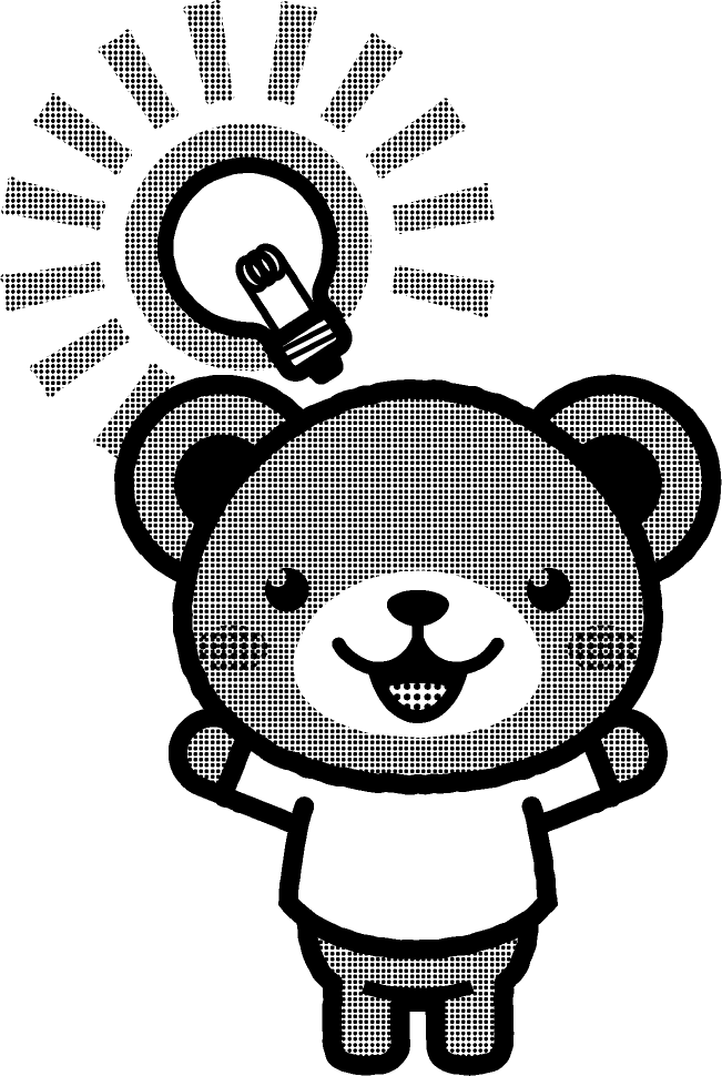 閃いた動物のイラスト/クマ_モノクロイラスト
