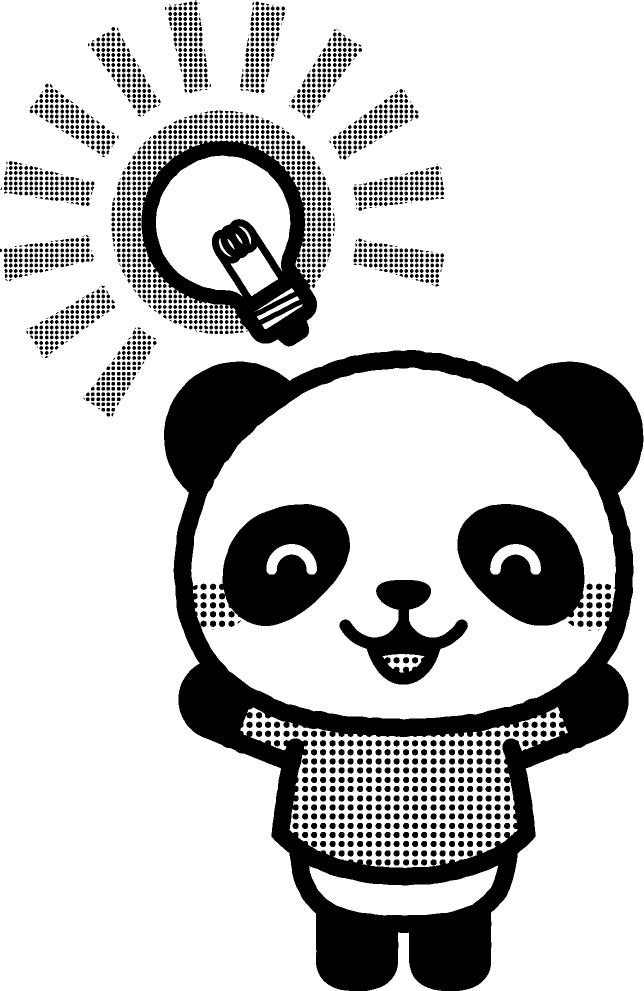 閃いた動物のイラスト/パンダ_モノクロイラスト