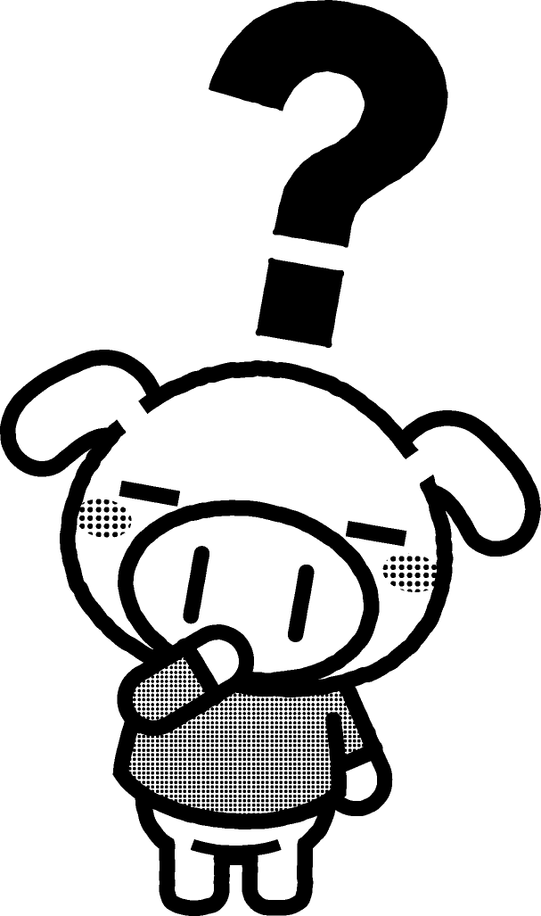 疑問の動物イラスト/ブタ_モノクロイラスト