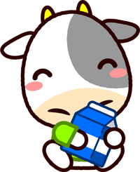 座るウシのイラスト/牛乳