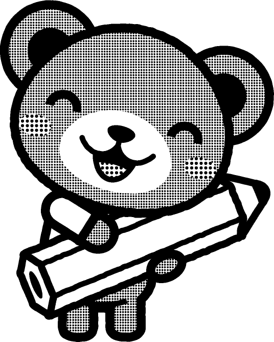 鉛筆を持った動物のイラスト/クマ/モノクロ