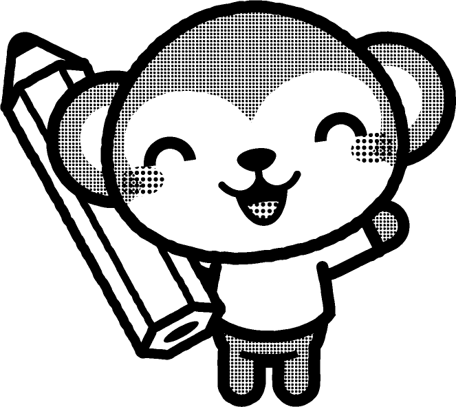 鉛筆を持った動物のイラスト/サル/モノクロ