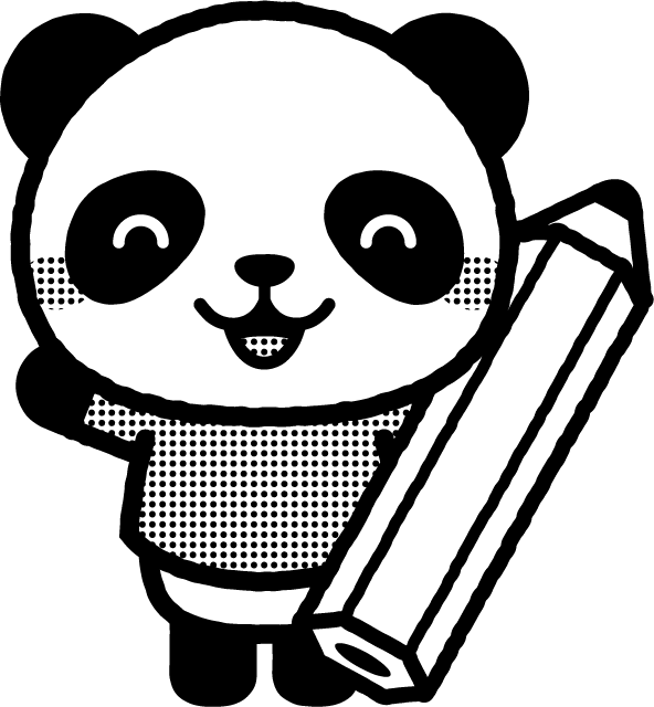 鉛筆を持った動物のイラスト/パンダ/モノクロ