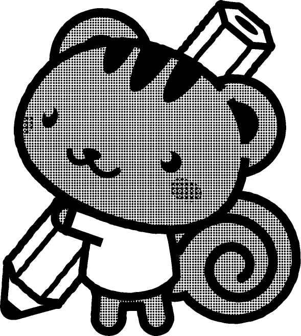 鉛筆を持った動物のイラスト/リス2/モノクロ