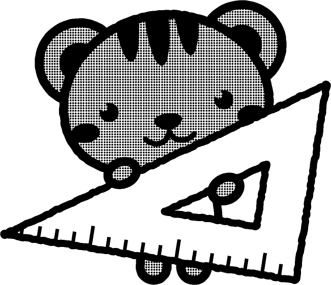 三角定規を持った動物/リス/モノクロ