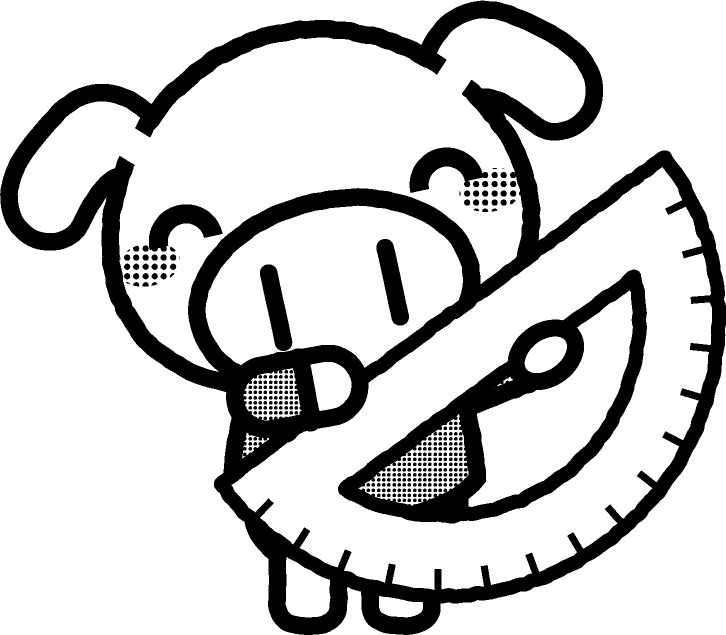 分度器を持った動物/ブタ/モノクロ