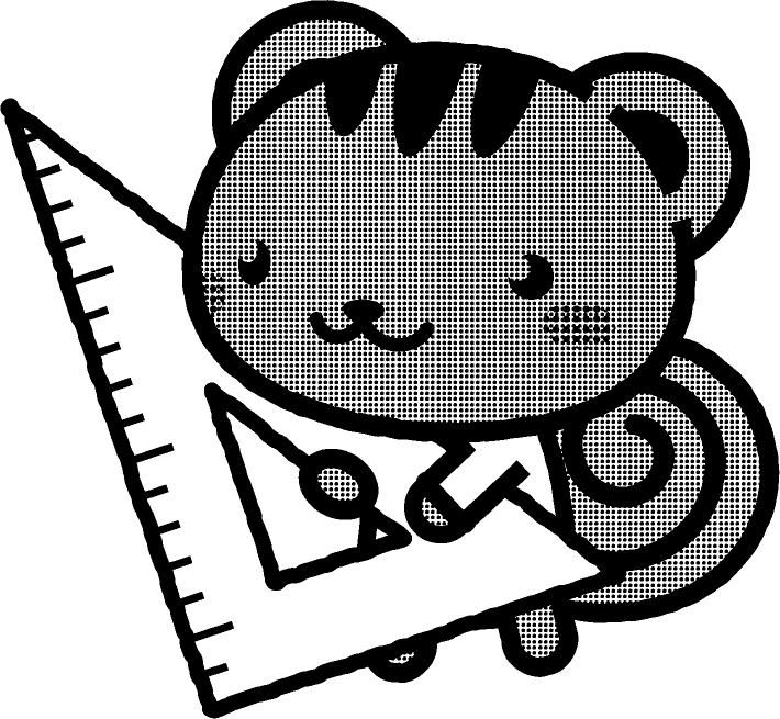 三角定規を持った動物/リス2/モノクロ