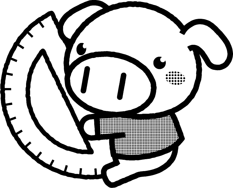 分度器を持った動物/ブタ2/モノクロ