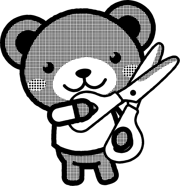 ハサミを持った動物/クマ/モノクロ