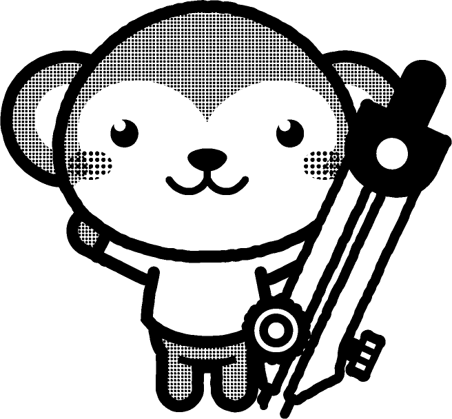 コンパスを持った動物/サル/モノクロ