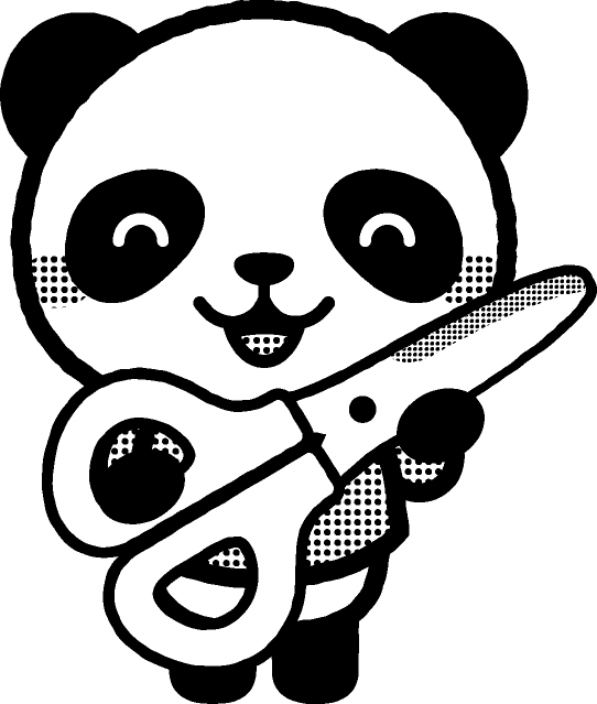 ハサミを持った動物/パンダ/モノクロ