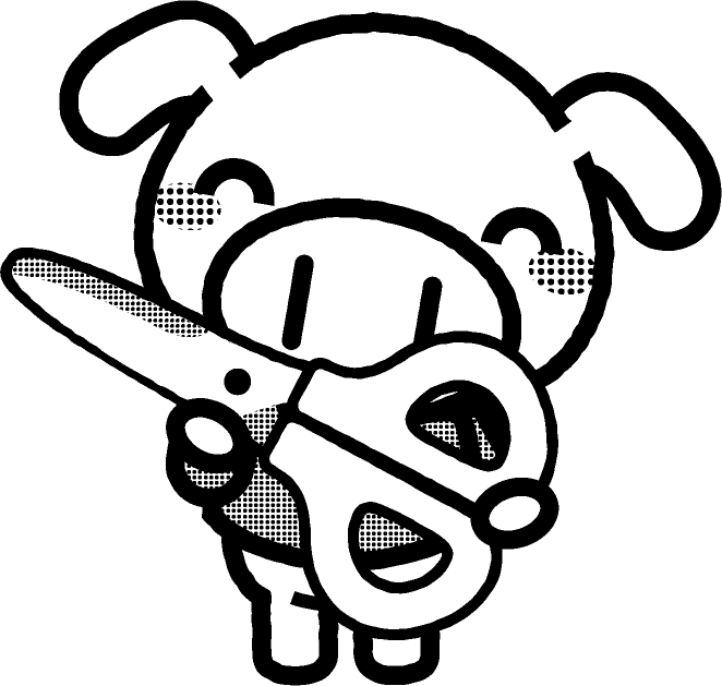 ハサミを持った動物/ブタ/モノクロ