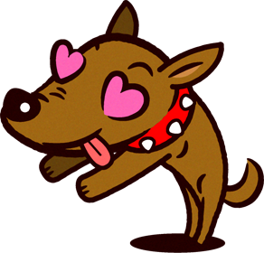 眼がハートになっておねだりしている番犬のイラスト