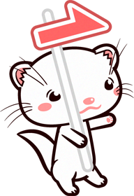 右矢印を持つフェレットのイラスト/白