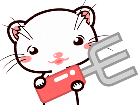 フォークを持つフェレットのイラスト/白